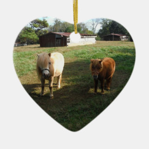 Bruin blond, twee miniatuurpaarden, "Little Pony" Keramisch Ornament