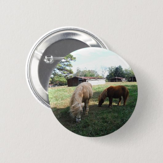 Bruin blond, twee miniatuurpaarden, "Little Pony" Ronde Button 5,7 Cm (Voorkant /achterkant)