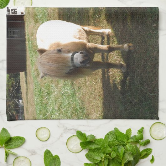 Bruin blond, twee miniatuurpaarden, "Little Pony" Theedoek (Gevouwen)