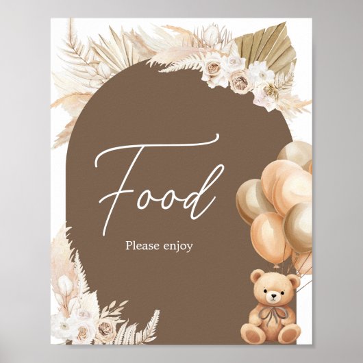 Bruin Boho Beer Ballon Baby shower Voedsel Poster (Voorkant)
