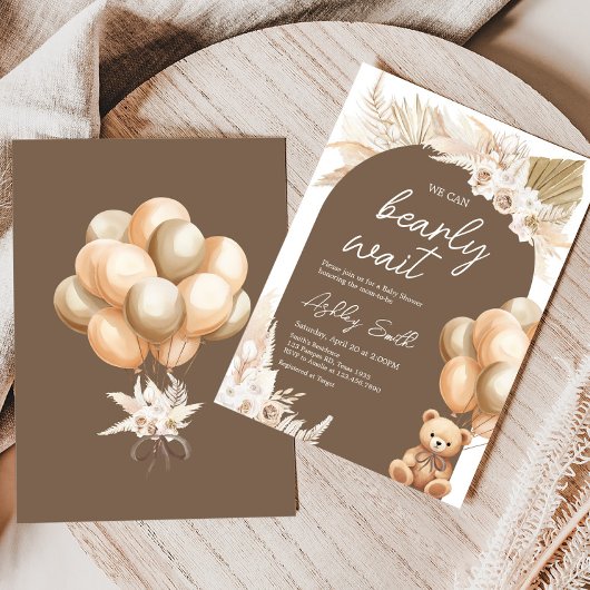 Bruin Boho Beer Balloon Baby shower Kaart