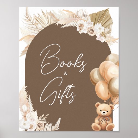 Bruin Boho Beer Balloon Boeken en geschenken Poster (Voorkant)