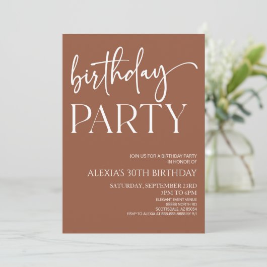 Bruin Boho Bohemian minimale verjaardagsfeest Kaart (Staand voorkant)