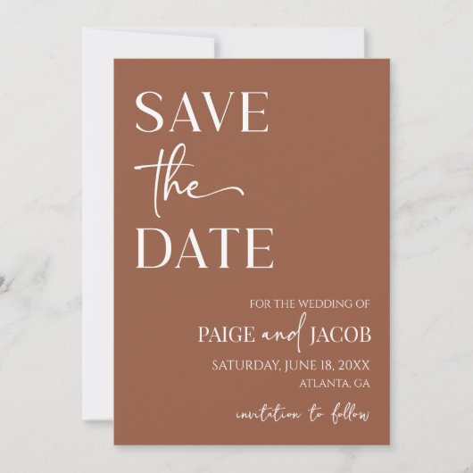 Bruin Boho minimale bruiloft Save the Date Kaart (Voorkant)