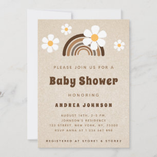 Bruin Boho Rainbow & Daisy Floral Sand Baby shower Kaart