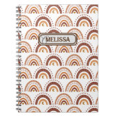 Bruin Boho Rainbow Whimsical Pattern Monogram Naam Notitieboek (Voorkant)