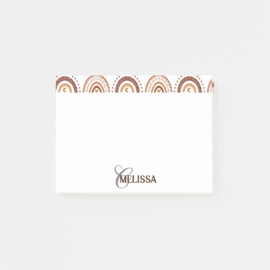 Bruin Boho Rainbow Whimsical Pattern Monogram Naam Post-it® Notes (Voorkant)