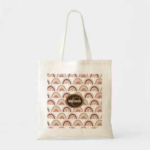 Bruin Boho Rainbow Whimsical Pattern Monogram Tote Bag