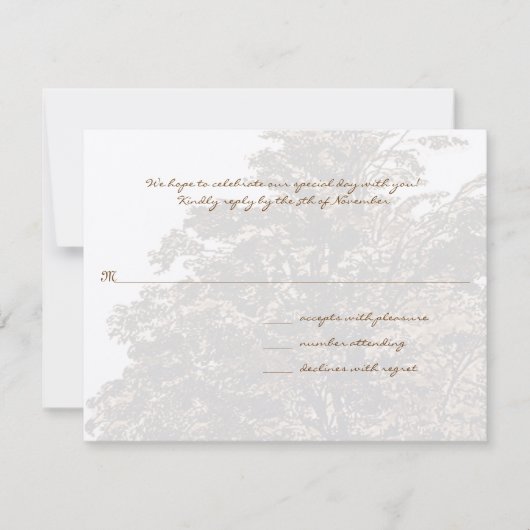 Bruin-Boom-bruiloft Monogram-antwoordkaart Kaart (Voorkant)
