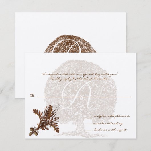 Bruin-Boom-bruiloft Monogram-antwoordkaart Kaart (Voorkant / Achterkant)