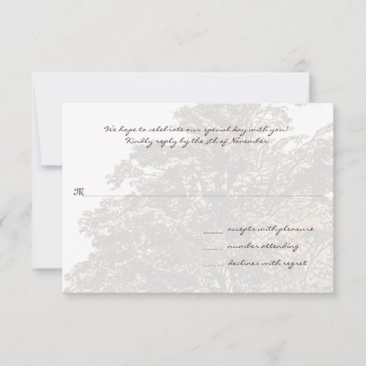Bruin-Boom-bruiloft Monogram-antwoordkaart RSVP Kaartje (Voorkant)