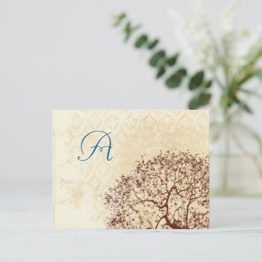 Bruin-Boom-bruiloft Monogram-antwoordkaart Uitnodiging Briefkaart (Staand voorkant)