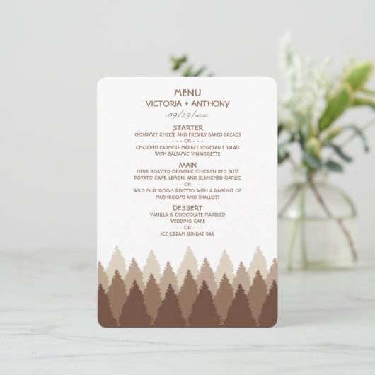 Bruin Bos Range Woodland Bruiloft Menu (Staand voorkant)