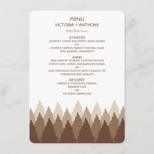 Bruin Bos Range Woodland Bruiloft Menu (Voorkant)