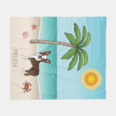 Bruin Boston Terrier bij een tropisch zomerstrand Fleece Deken (Voorkant (Horizontaal))