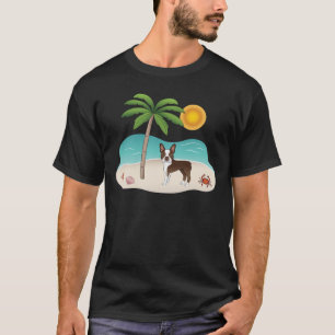 Bruin Boston Terrier bij een tropisch zomerstrand T-shirt