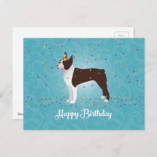 Bruin Boston Terrier Birthday Design Briefkaart (Voorkant / Achterkant)