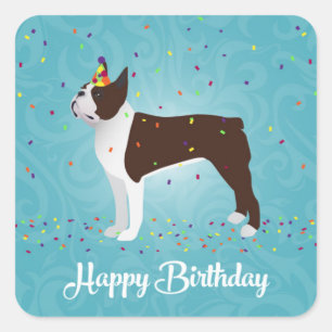 Bruin Boston Terrier Birthday Design Vierkante Sticker
