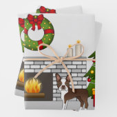 Bruin Boston Terrier in een feestelijke kerstzaal Inpakpapier Vel (In situ)