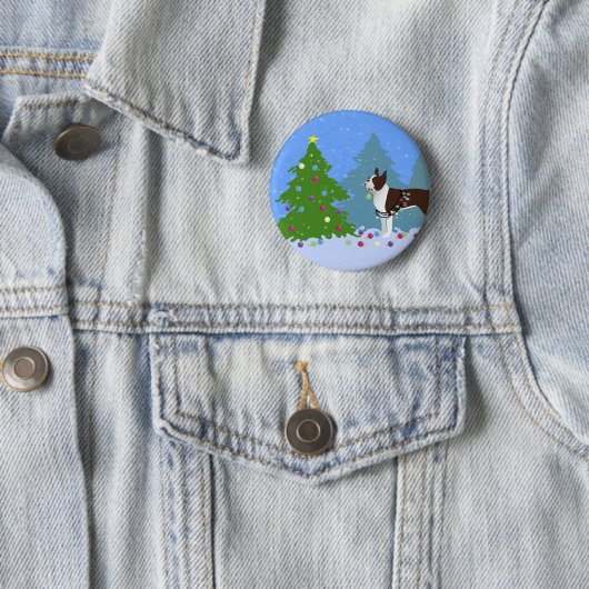 Bruin Boston Terrier in het kerstbos Ronde Button 5,7 Cm (In situ)