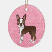 Bruin Boston Terrier op roze hartstip Memorial Keramisch Ornament (Links)