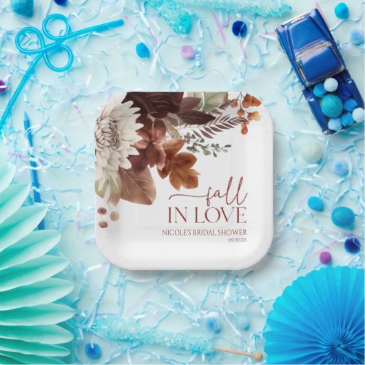 Bruin Bourgondië Verliefd Worden Bloemrijke Bruids Papieren Bordje (Feest)