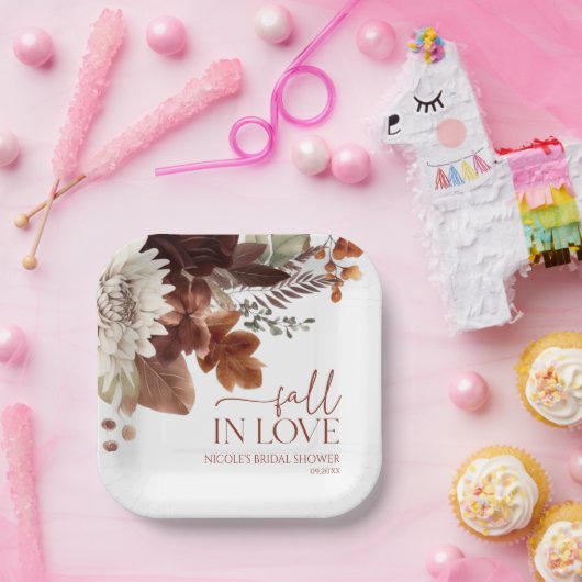 Bruin Bourgondië Verliefd Worden Bloemrijke Bruids Papieren Bordje (Feest)