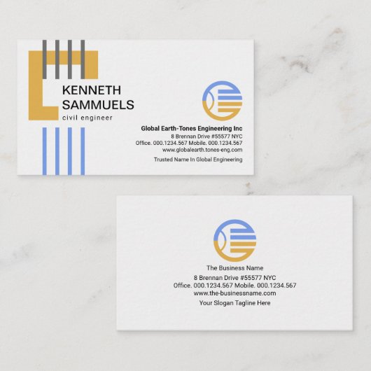 Bruin bouwblok Vertical Re-Bar Engineering Visitekaartje (Voorkant / Achterkant)