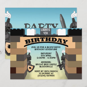 Bruin bouwstenen Castle Birthday Invitations Kaart