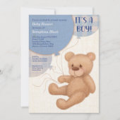 Bruin Boys Teddy Bear Baby shower Invitation Kaart (Voorkant)