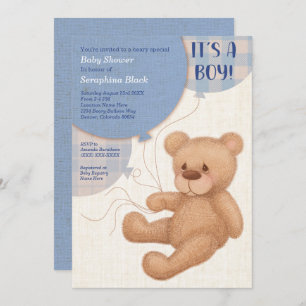 Bruin Boys Teddy Bear Baby shower Invitation Kaart