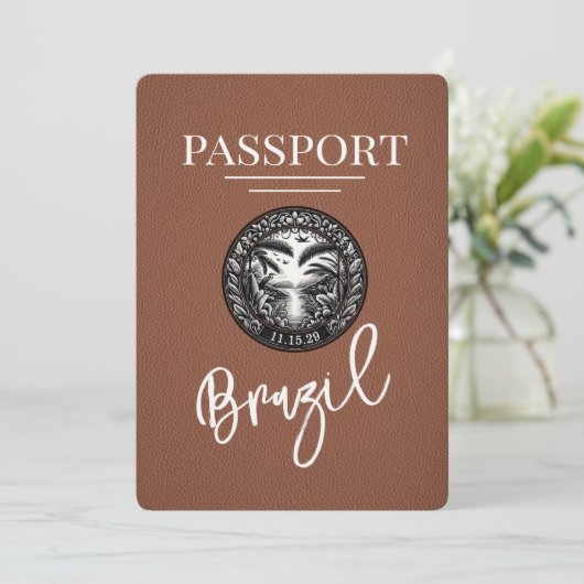 Bruin Brazilië paspoort Bewaar de datum Save The Date (Staand voorkant)