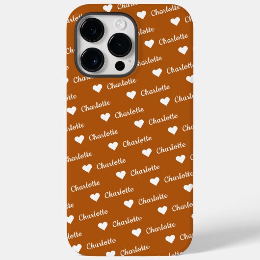 Bruin Brons Herhalende Naam Script Heart Case-Mate iPhone Case (Achterkant)