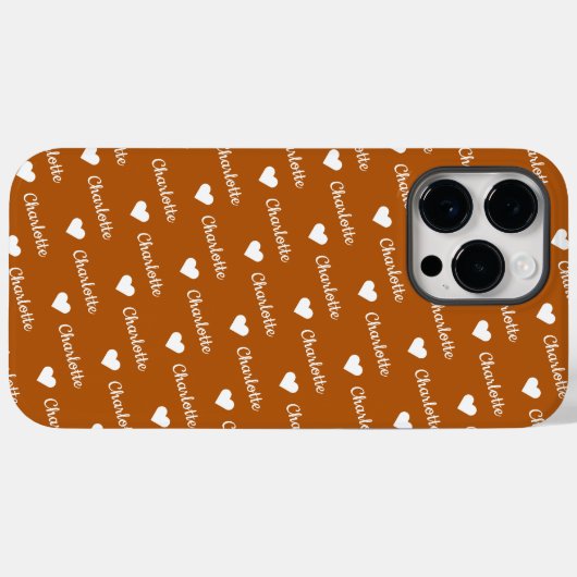 Bruin Brons Herhalende Naam Script Heart Case-Mate iPhone Case (Achterkant (horizontaal))
