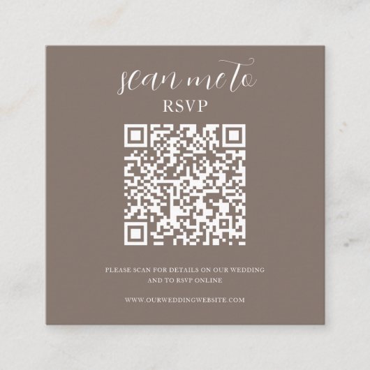 Bruin | Bruiloft RSVP QR Code Informatiekaartje (Voorkant)