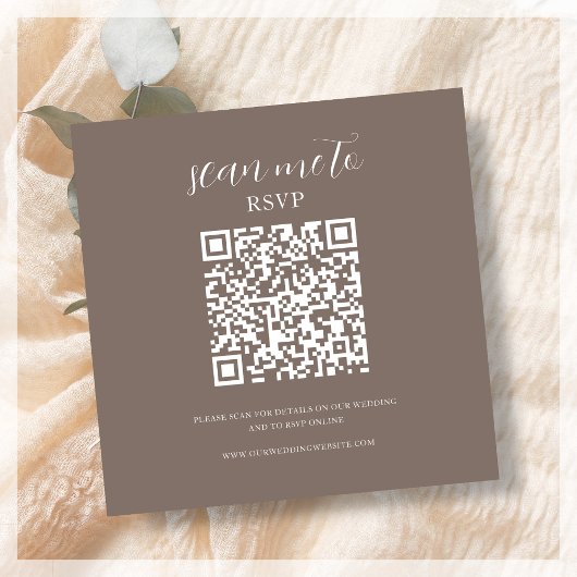 Bruin | Bruiloft RSVP QR Code Informatiekaartje