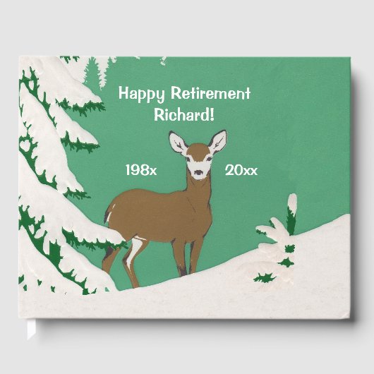 Bruin bruin Deer Wit gezicht in sneeuwpine boom Gastenboek (Voorkant)