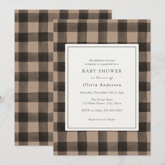 Bruin Buffalo Pset Baby shower Uitnodiging (Voorkant / Achterkant)