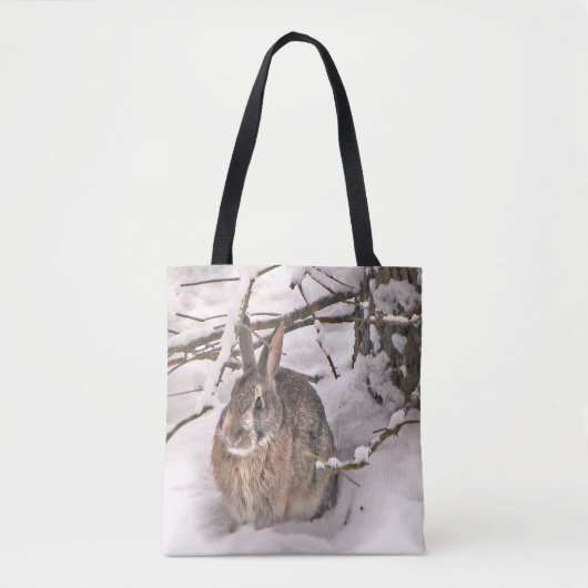 Bruin Bunny Rabbit in Sneeuwdier Canvas tas (Voorkant)