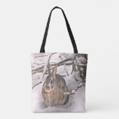 Bruin Bunny Rabbit in Sneeuwdier Canvas tas (Achterkant)