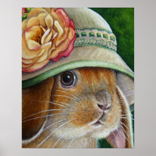 Bruin Bunny Rabbit in Spring Bonnet Art 16x20 Poster