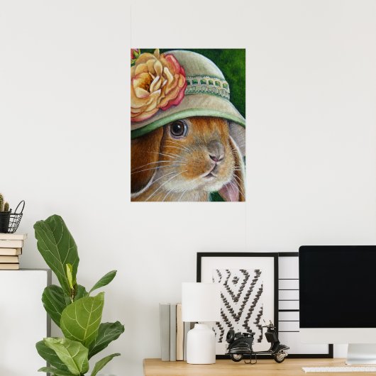 Bruin Bunny Rabbit in Spring Bonnet Art 18x24 Poster (Thuiskantoor)