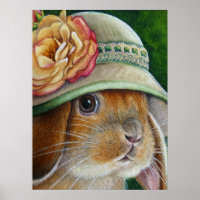 Bruin Bunny Rabbit in Spring Bonnet Art 18x24