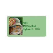 Bruin Bunny Rabbit in Spring Bonnet Waterverf Art Etiket (Voorkant)