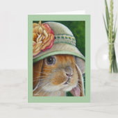 Bruin Bunny Rabbit in Spring Bonnet Waterverf Art Kaart (Voorkant)