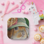 Bruin Bunny Rabbit in Spring Bonnet Waterverf Art Papieren Bordje (Feest)