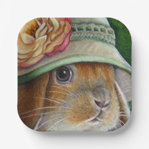 Bruin Bunny Rabbit in Spring Bonnet Waterverf Art Papieren Bordje