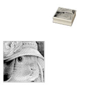 Bruin Bunny Rabbit in Spring Bonnet Waterverf Art Rubberstempel (Gestempeld)