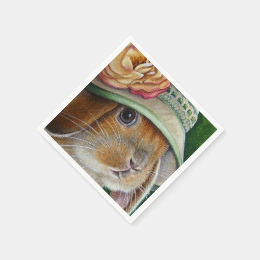 Bruin Bunny Rabbit in Spring Bonnet Waterverf Art Servet (Hoek)