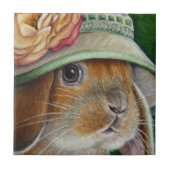 Bruin Bunny Rabbit in Spring Bonnet Waterverf Art Tegeltje (Voorkant)